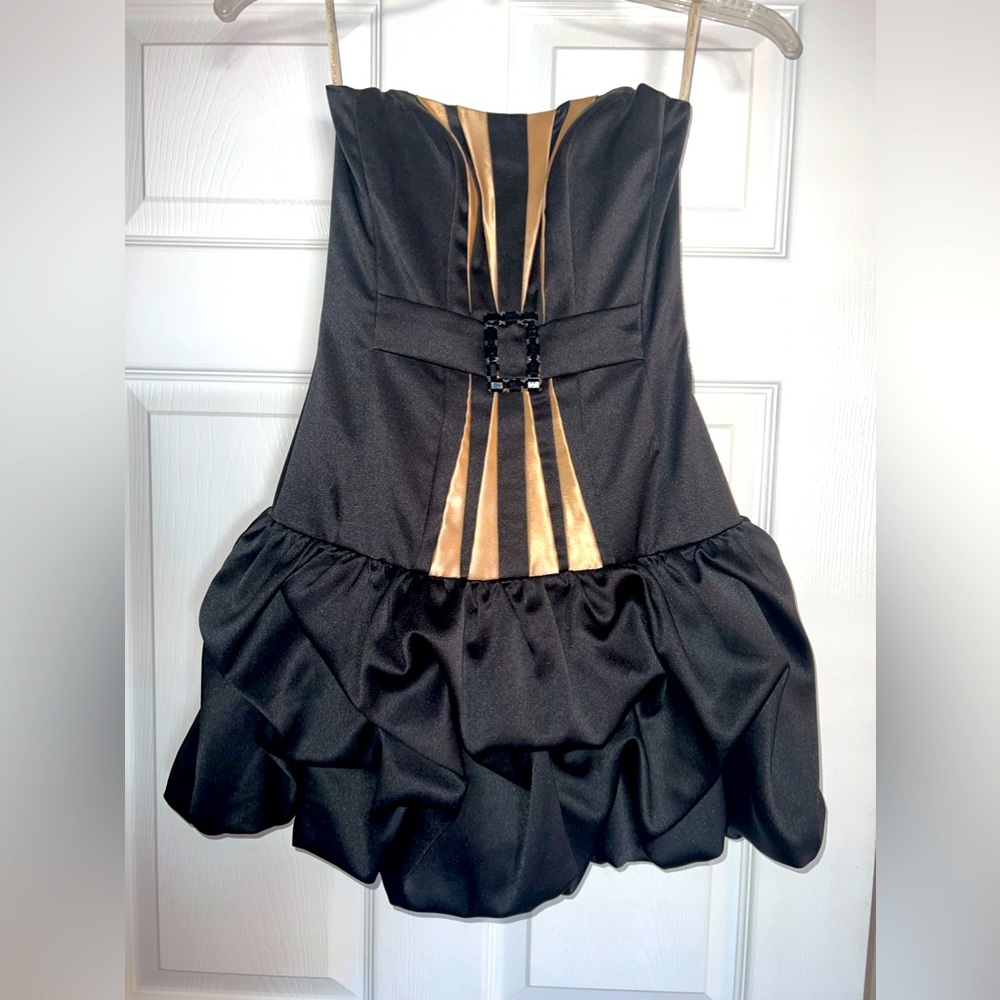 Black & Gold Strapless Party Dress